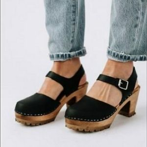 MIA Abba Black Leather Clogs